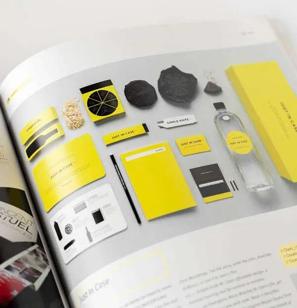 Brand consistency examples in a printed brand guide